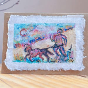 Greetings card – canicross – dog and runner – hand-painted affordable art – Canix