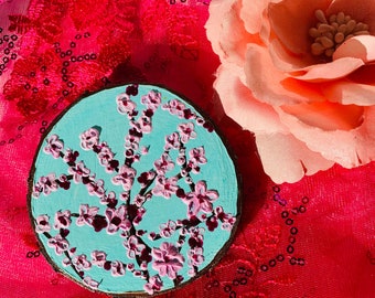 Cherry Blossom Wood Slice | Coaster | Acrylic painting