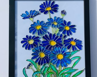 Blue Daisies | Glass Painting | Color Customizable