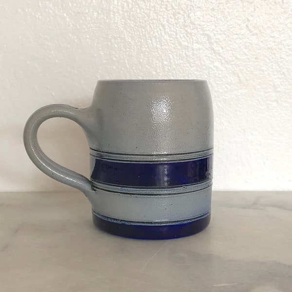 Marcel Schmitter Salt Glaze Cobalt Blue Mug | Betschdorf Stoneware Pottery | Alsace, France Pottery