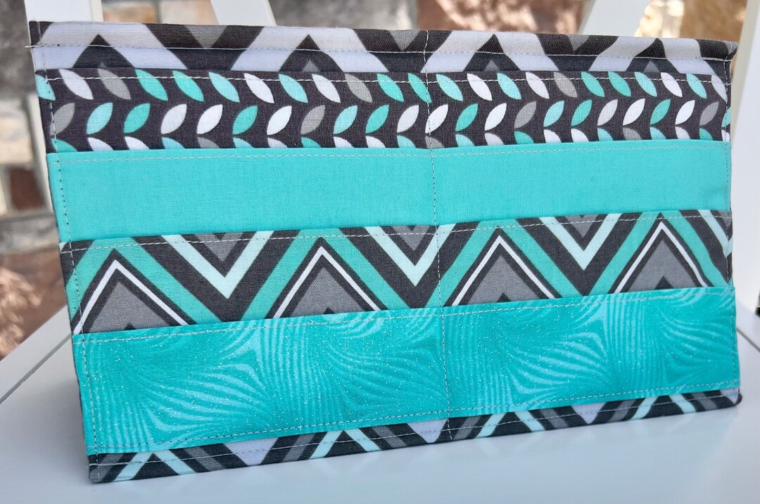 Standing Card Holder, Teal & Gray, Bingo, 4 Pocket Rows, Card Caddy