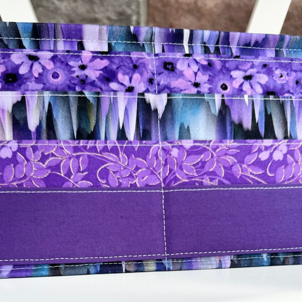 Standing Card Holder, Purple Blooms, Bingo, 4 Pocket Rows, Card Caddy, Fabric Card Holders, Hands-Free, Sturdy Snap-and-Stand, SoulThymeCo