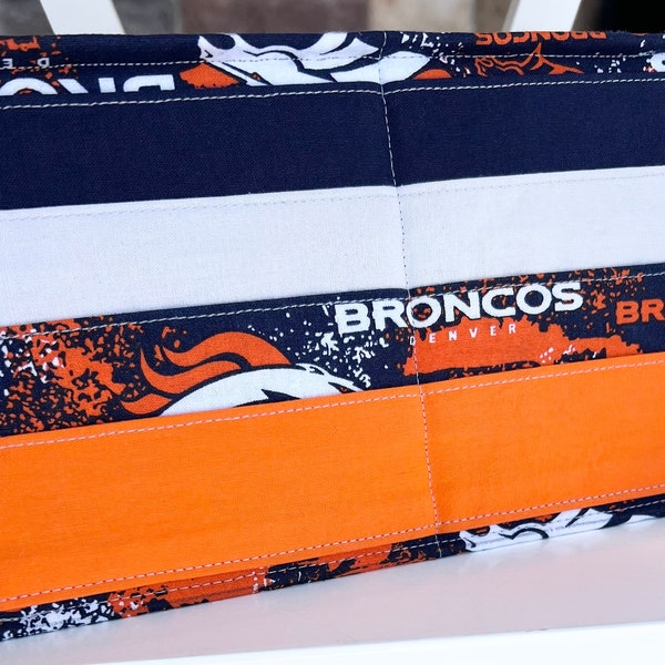 Standing Card Holder, Denver Broncos, Bingo, 4 Pocket Rows, Card Caddy, Fabric Card Holder, Hands-Free, Sturdy Snap-and-Stand, SoulThymeCo