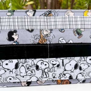 Standing Fabric Holder, Peanuts Snoopy, 4 Pocket Rows, Bingo Tabs, Card Caddy, Photos, Jewelry, Hands Free, Sturdy Snap Closure, SoulThymeCo