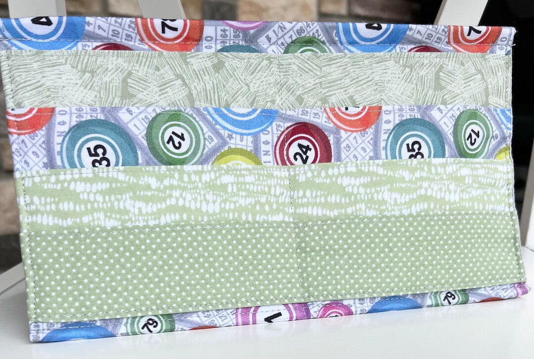 Standing Card Holder, Sage Green Bingo, Bingo, 4 Row Pocket, Card Caddy, Fabric Card Holder