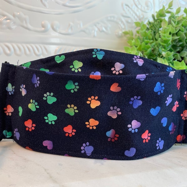 Navy Blue Rainbow Paws 3D Face Mask, Rainbow Paw Face Mask, Adjustable Ear Loops, Adjuster Stopper, Adult Face Mask, SoulThymeCo