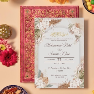 Islamitische bruiloft uitnodiging sjabloon Nikkah uitnodiging digitale moslim bruiloft uitnodiging bloemen Nikkah kaart Walima uitnodiging DFY downloaden