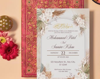 Floral Nikkah Einladung Vorlage editierbar muslimische Hochzeit einladen digitaler Download Walima Nikkah islamische Hochzeit einladen Muslim Muslimah