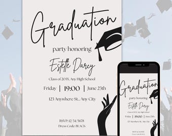 Bearbeitbare Graduierung Einladung Canva Vorlage Klasse von 2026 Party Einladung Sofort-Download Graduierung Party einladen digitale Vorlage