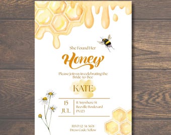 Sie fand ihre Honig Brautpartyeinladung Biene editierbare Canva Vorlage sofortiger Download Junggesellenparty digitale Einladung