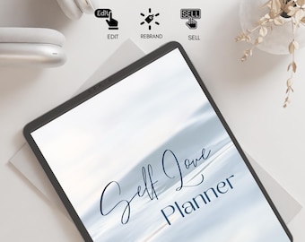 Editable self love planner a4 canva wellness journal plr mrr digital download self care daily tracker personal growth template