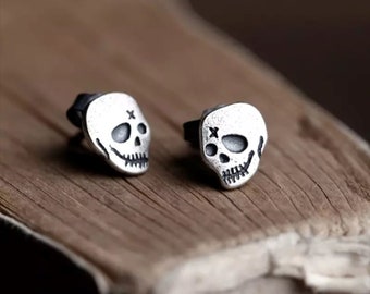 thumbnail image 2 of Sterling Silver Tiny Skull Drop Earrings – Gothic Dangle Earrings With Hook Closure, Lightweight & Unique 2 of 4