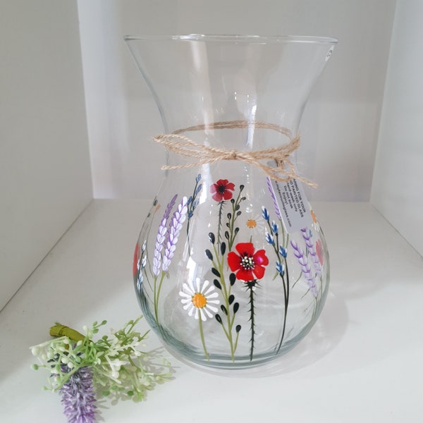 beautiful hand painted poppy daisy and lavender posey vase