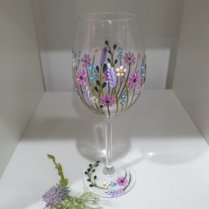 Hand-Painted Wine Glass - Dainty Wildflowers