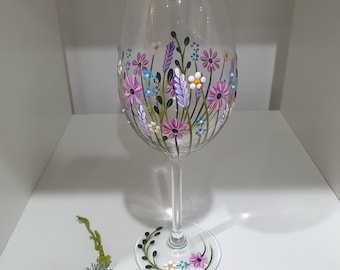 Hand-Painted Wine Glass - Dainty Wildflowers