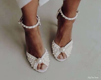 Zapatos de novia con punta abierta I Tacones de perlas I Sandalias de dama de honor con tacón de aguja I Zapatos de novia I Brautschuhe I Zapatos de boda Zapatos de perlas I Hochzeitschuhe I Hecho a mano