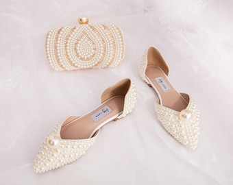 ClassicWeddingPearlShoes&ClutchSet, Pearl Clutch, Bridal Luxury Wedding Event Evening Pearl Clutch, Purse Bag, Shoulder Bag