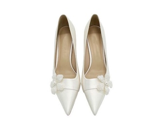 Mia65 I SatinPearlWeddingShoes I CreamyWhiteHeels I SatinShoes I WeddingBridalShoes I BridesmaidSandals I Bridal HighHeels I Brautschuhe
