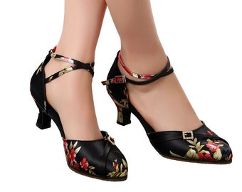 FloralLatinDanceChaussures/FlowerySatinDanceChaussures/SalsaDanceChaussures/FemmeDanceChaussures/KizombaDanceChaussures/BachataDanceChaussures/LatinDanceChaussures/SwingDance