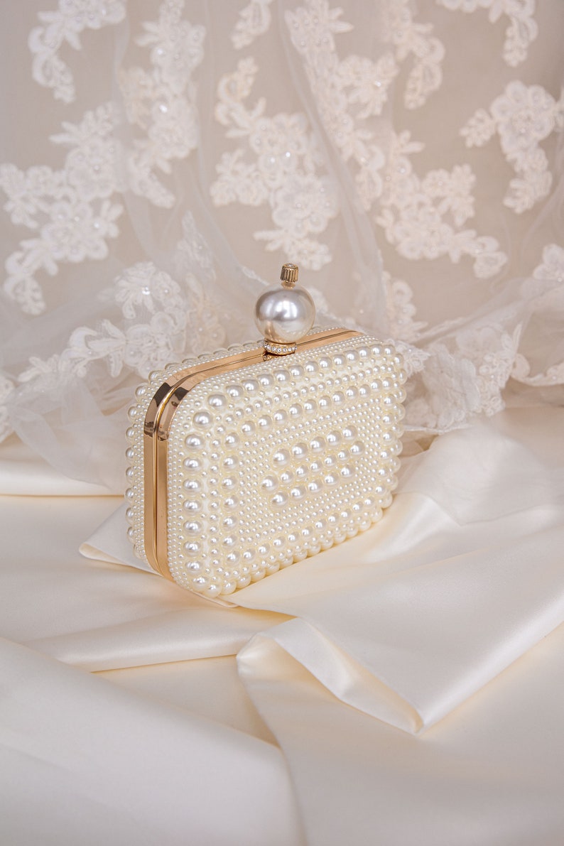 Hochzeits-Clutch I Perlen-Clutch I Braut Luxus Hochzeit Event Abend-Perlen-Clutch I Geldbörse Tasche I Schultertasche I Crossbody-Tasche I Clutch. Bild 4