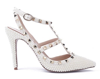Shiny100I HandmadePearlWeddingHeels I BridalShoes I PearlHeels I BridesmaidPumpsBridalShoes I Brautschuhe I WeddingPearlShoes I EventShoes