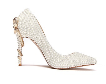 DeborahPearl100 I SnakePearlWeddingHeels I  HandmadePearPumps / WeddingHeels / BridesmaidShoes I BridalShoes I WomenShoes I WeddingShoes