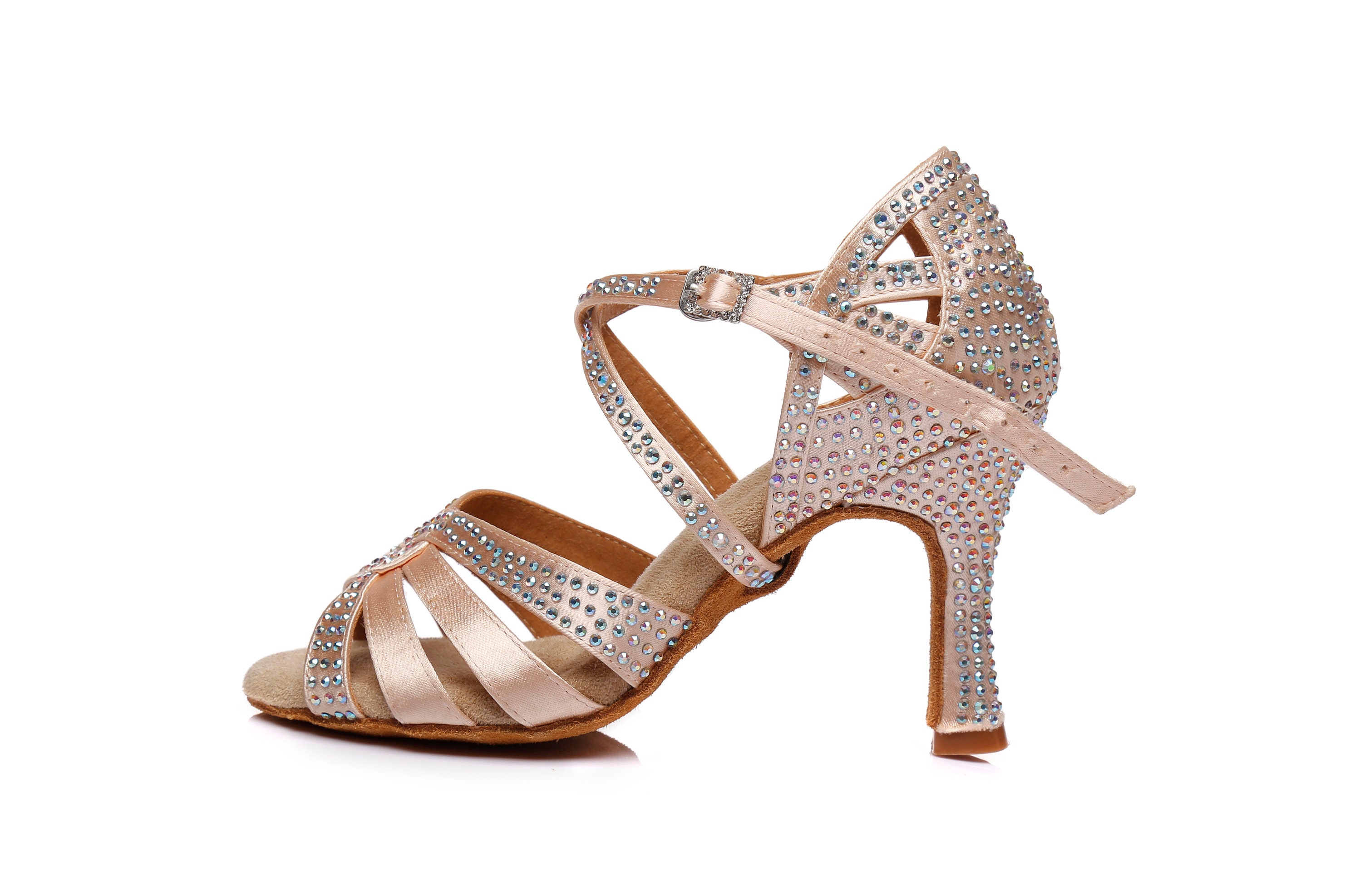 Scarpe Da Ballo Latino Donna Punta Aperta - Con Strass, Tacco 7.5 Cm, Per Salsa E Bachata - Foto 10