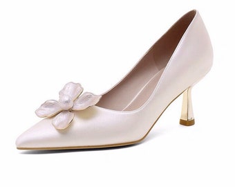 Amy68 I SatinPearlWeddingShoes I CreamyWhiteHeels I SatinShoes I WeddingBridalShoes I BridesmaidSandals I Bridal HighHeels I Brautschuhe