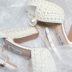 VenusBlockHeel120 I PlatformWeddingShoesWithAll-Over PearlEmbellishment l PlateauBridalHeels I Open-toeWeddingSandals I PearlBridalShoes