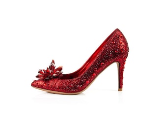 AliceCrystalRed I CzechDiamondOpen-toe BridalShoes I CinderellaWeddingShoes I WeddingShoes I Brautschuhe I EventShoes I PartyShoes