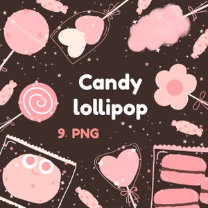 Süße kawaii druckbare Wüsten Clipart/Süßigkeiten Clipart/Sweets Clipart/Lollipop/rosa/Zuckerwatte/kommerzielle Nutzung/ PNG