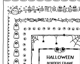 Molduras de Halloween | Moldura fantasma | Bordas PNG | Molduras fofas | Moldura desenhada à mão | Download digital | Molduras de rabiscos | Bordas de rabiscos