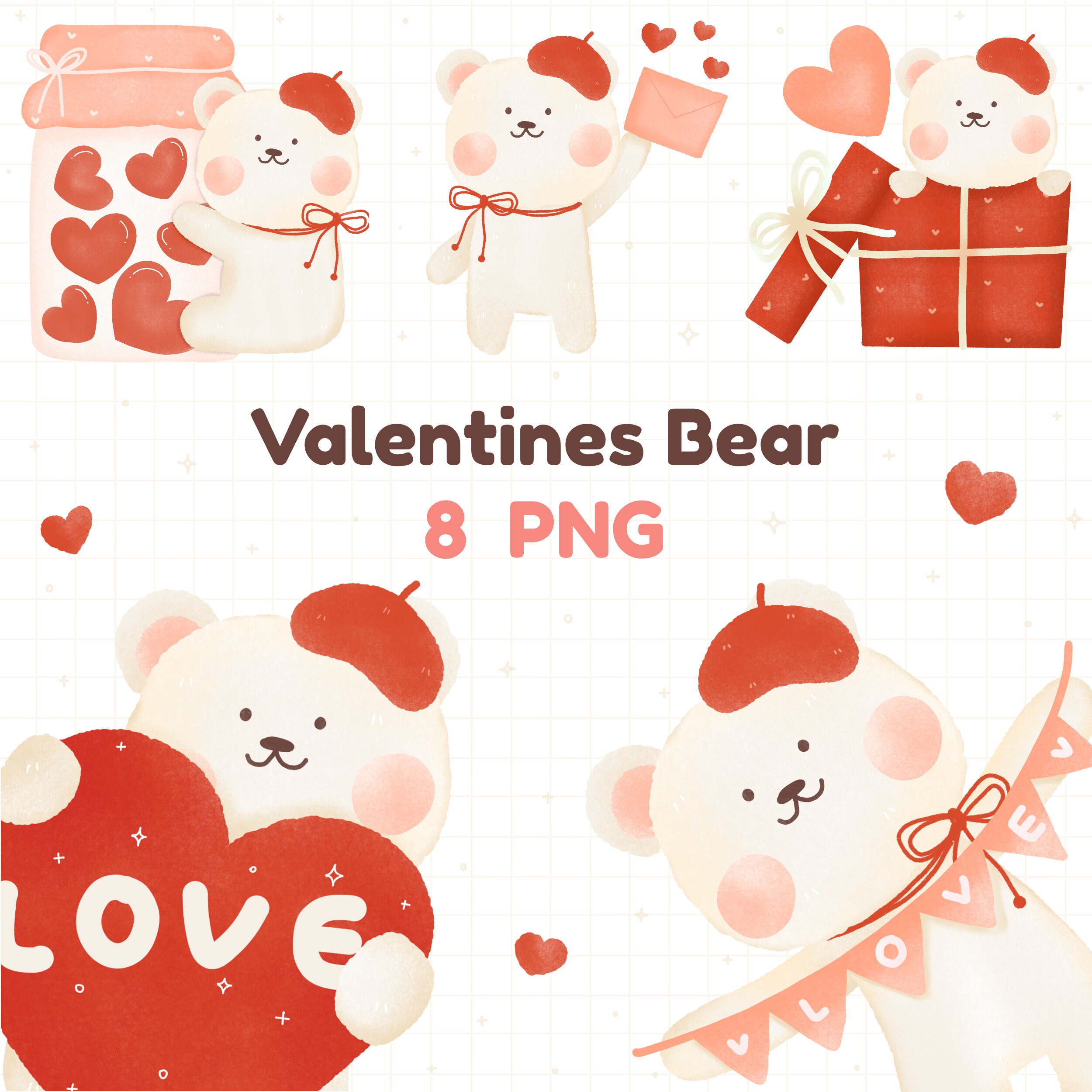 valentines png bear, watercolor bear clipart, teddy bear love, white bear valentine - Instant Download, Personal Use, Commercial Use, PNG