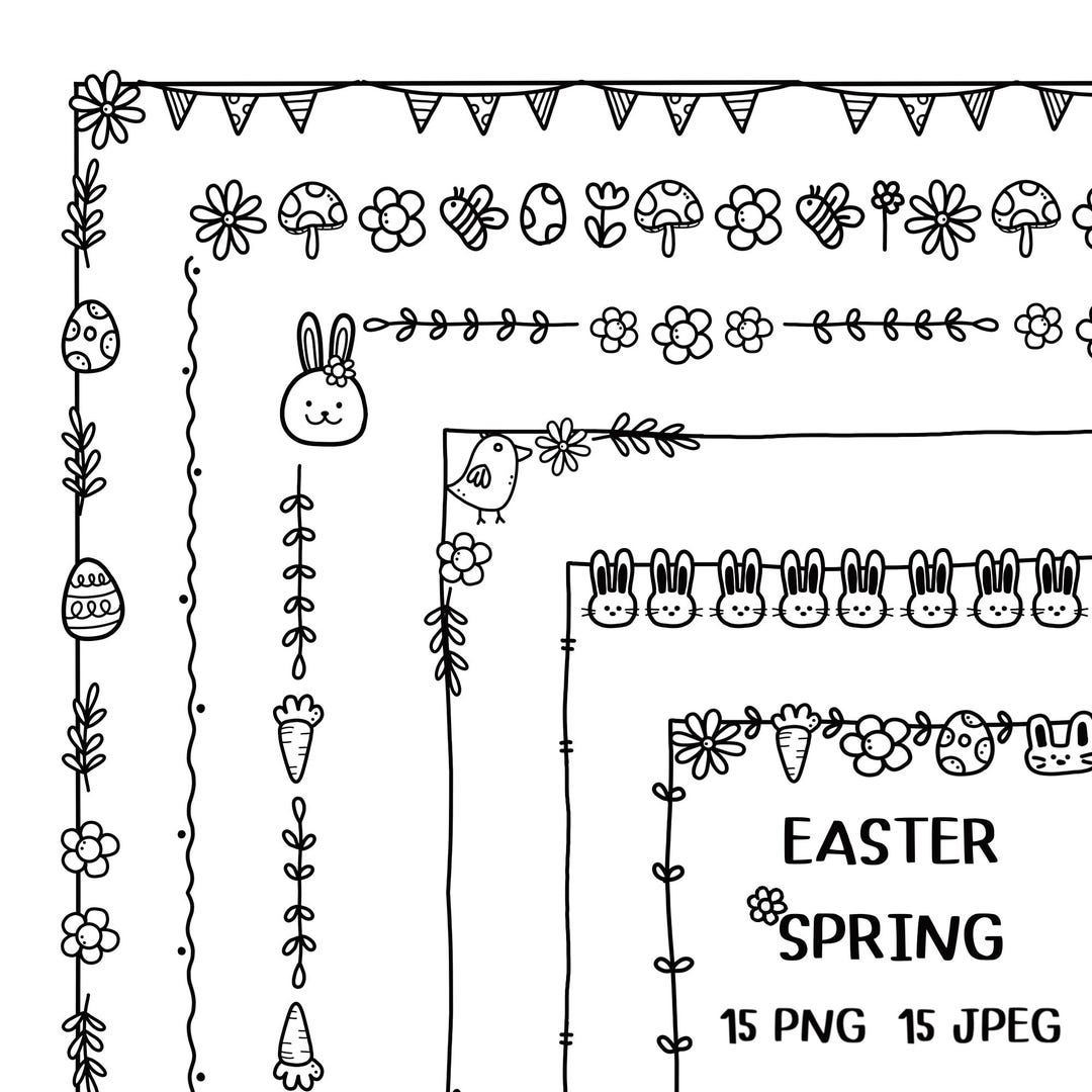 Floral Borders | Spring Easter Frames | Cute Frames | Hand-drawn Frames ...