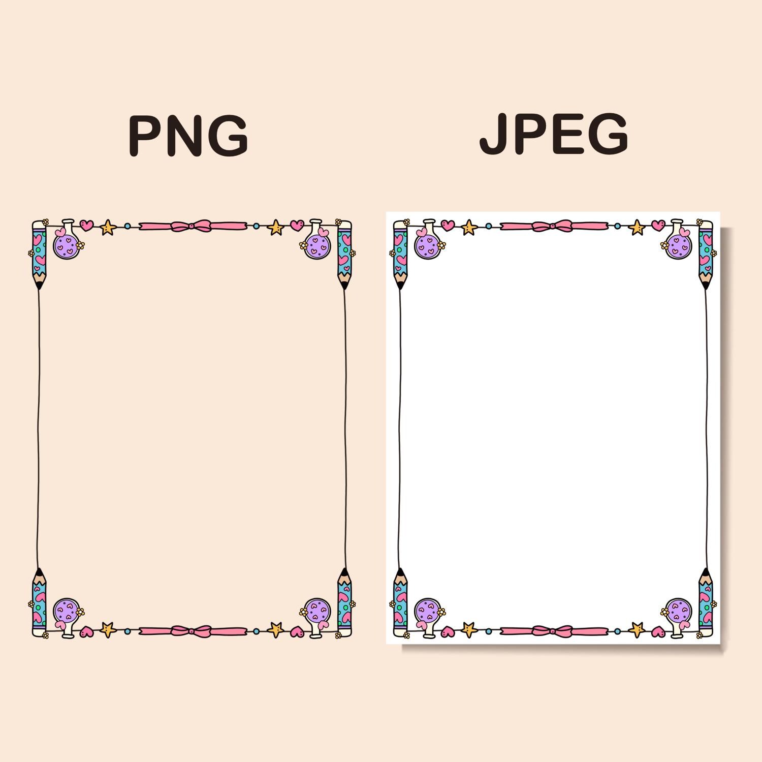 Back to School and Flower Frame Border. School Supplies. Digital