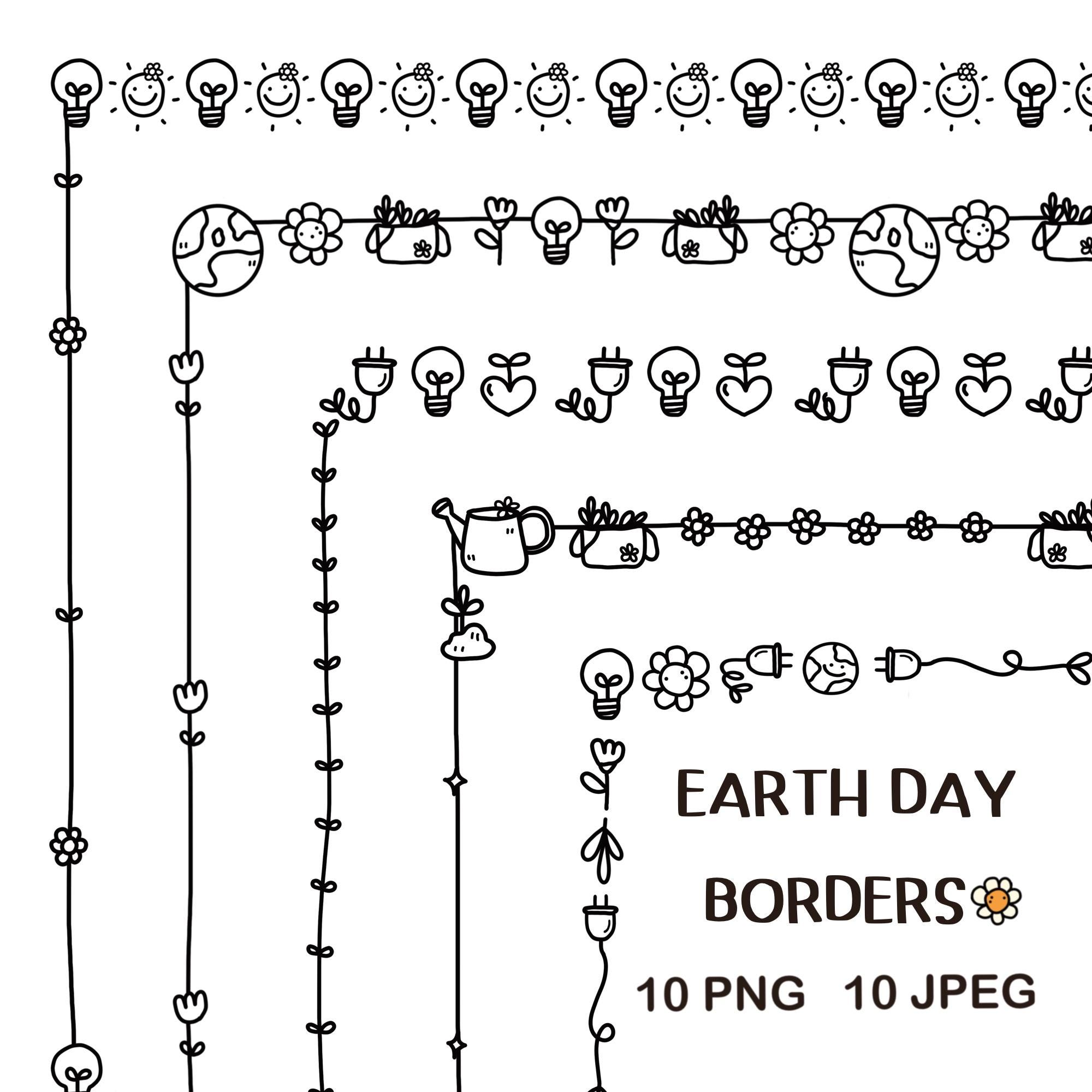 Earth Day Borders | Spring Frames | Cute Frames | Hand-drawn