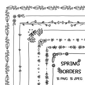 May include: A set of 15 black and white floral borders, ideal for adding a touch of spring to your designs. The borders feature a variety of flowers, leaves, and vines, and are available in both PNG and JPEG formats.