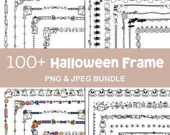 Molduras de Halloween | Moldura fantasma | Bordas PNG | Molduras fofas | Moldura desenhada à mão | Download digital | Molduras de rabiscos | Bordas de rabiscos