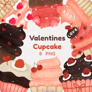 Süße kawaii druckbare Cupcake Valentinstag Clipart/Aquarell Cupcake/ kommerzielle Nutzung/ PNG