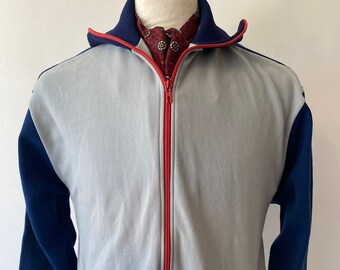 Mens VINTAGE 1980's SIEGER 84  stunning Sports Jacket, Navy blue with grey zip-up Track Top, Mod Cycling Jacket 40"