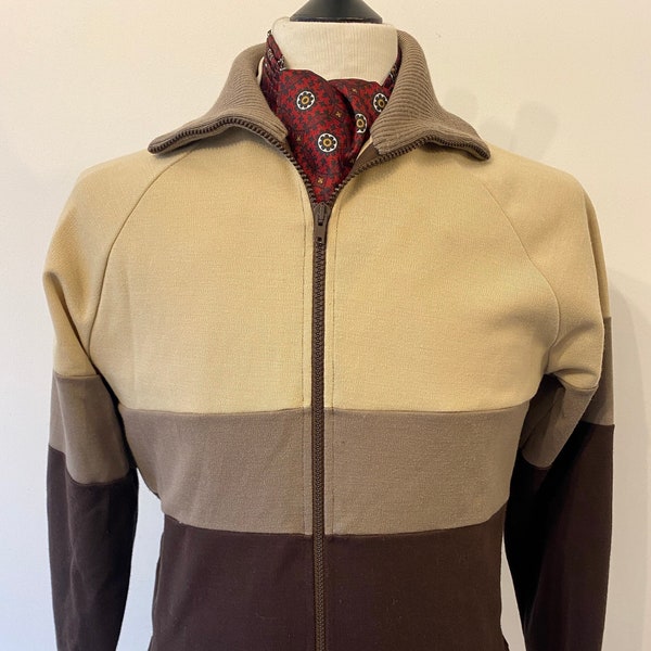 Mens VTG 1970's indie/mod Austrian Brown & beige stripe zip-up Sports Top,Track Top Mod Cycling Jacket 38"