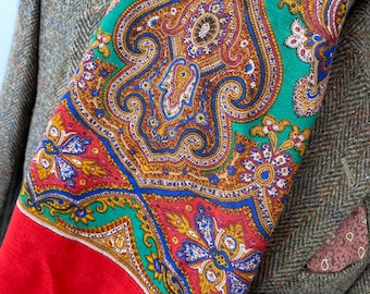 FABULOUS mens indie/mod 1970's Red multi colour retro ornate psychedelic pattern retro wool feel long scarf