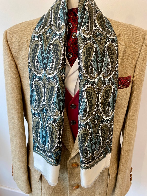 FABULOUS mens indie/mod 1970's blue & cream paisl… - image 4