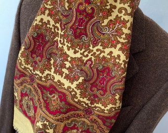 Vintage mens Stunning Beige Ornate Multi Colour Paisley Ornate Psychedelic Bohemian Wool Long Scarf