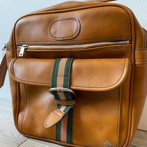 Vintage 1970&#39;s Brown Tan Leatherette Style Holdall Bag Travel Case Luggage 12 x 12&quot;