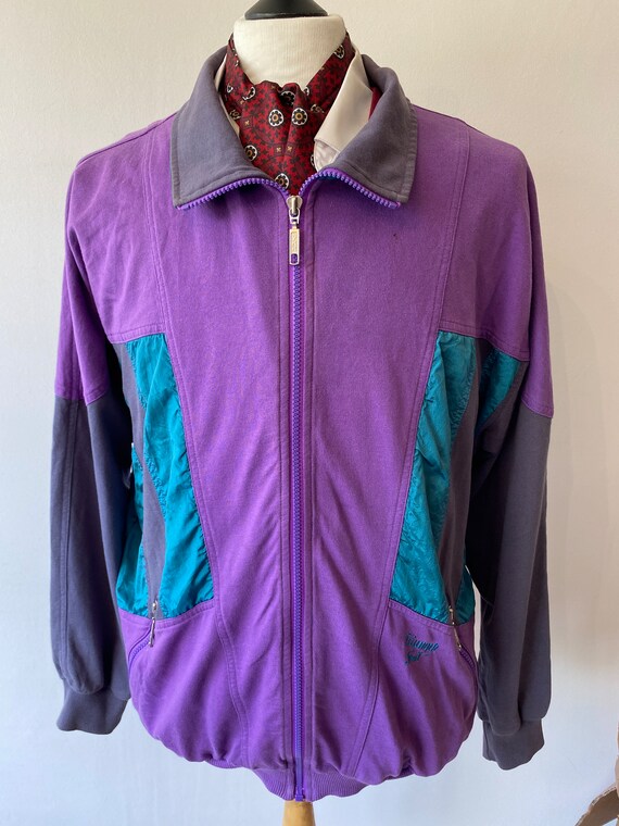 VINTAGE mens Triumph Sport 80's Purple multi Block Co… Gem