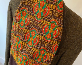 Vintage mens Stunning Ornate Multi Colour Paisley Brown Wool feel Ornate Psychedelic Bohemian  Long Scarf