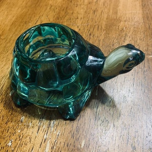 Vintage Indiana Glass Company Spanish Green Turtle Tea Light/Small Candle Candleholder