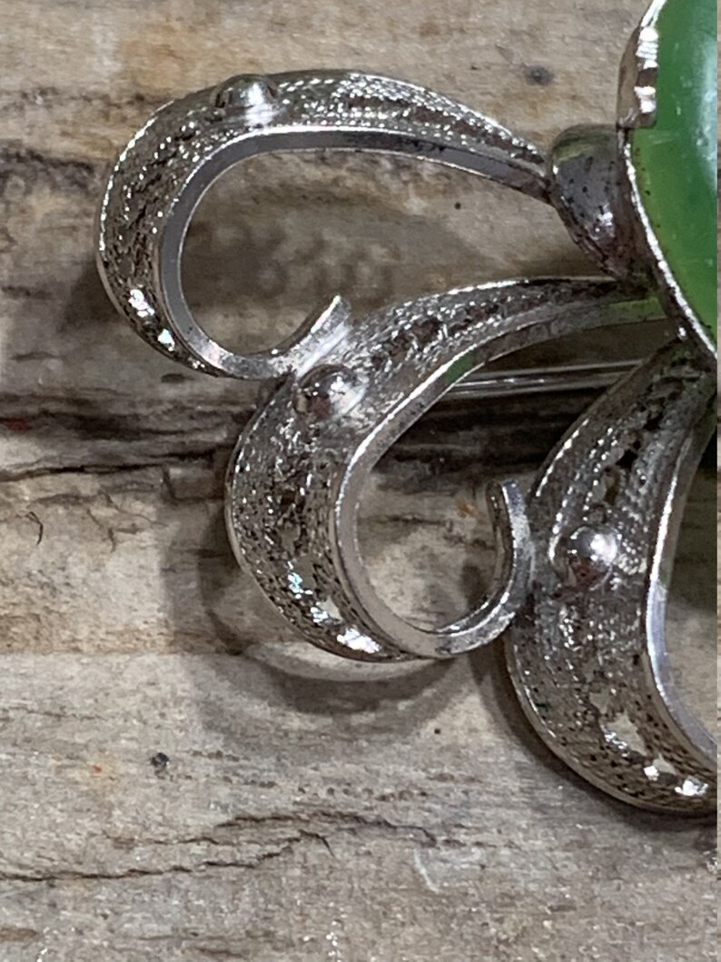 Vintage Sterling /& Jade Sorrento Filigree Brooch