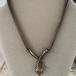 Vintage Unique Unmarked Niello Style Gold Tone Metal Detailed Snake Necklace